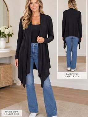 Velvet by Graham & Spencer Black Cotton Draped Duster Cardigan Size Medium